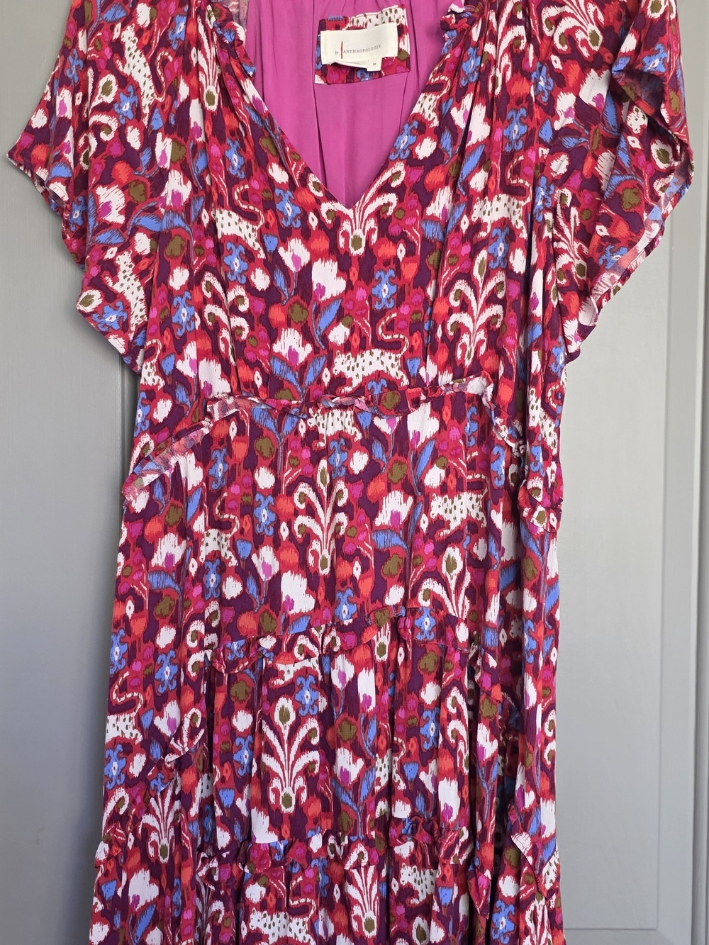 Anthropologie Magenta Floral-Trim Dress